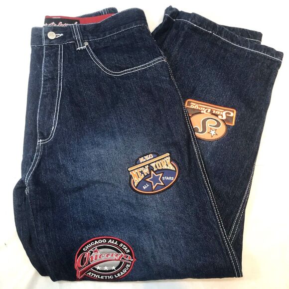 Concrete Legends Vtg Jeans Baggy Blue 33 34 Team Logo Basketball Hip Hop Street - Picture 7 of 12